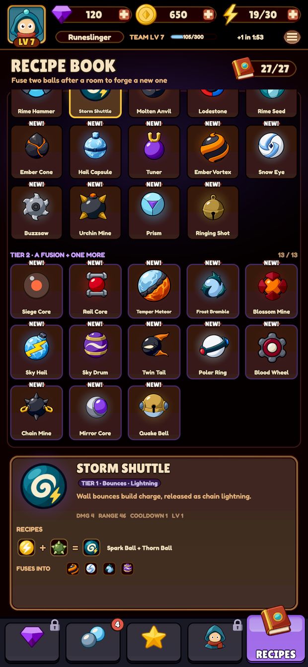 Stage 32: The recipe book remembers every fusion you found.